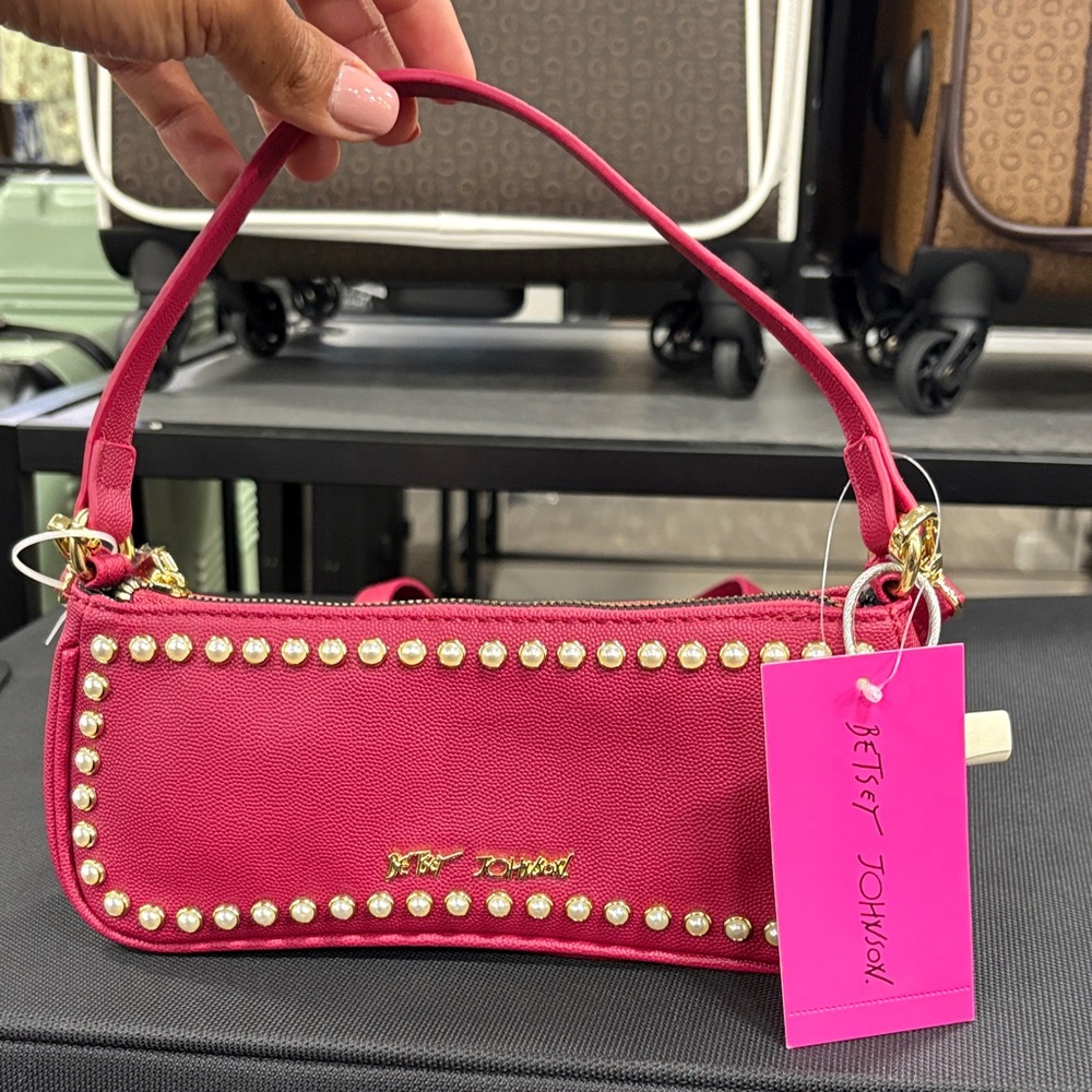 Betsey Johnson Fuchsia Studded Shoulder Bag